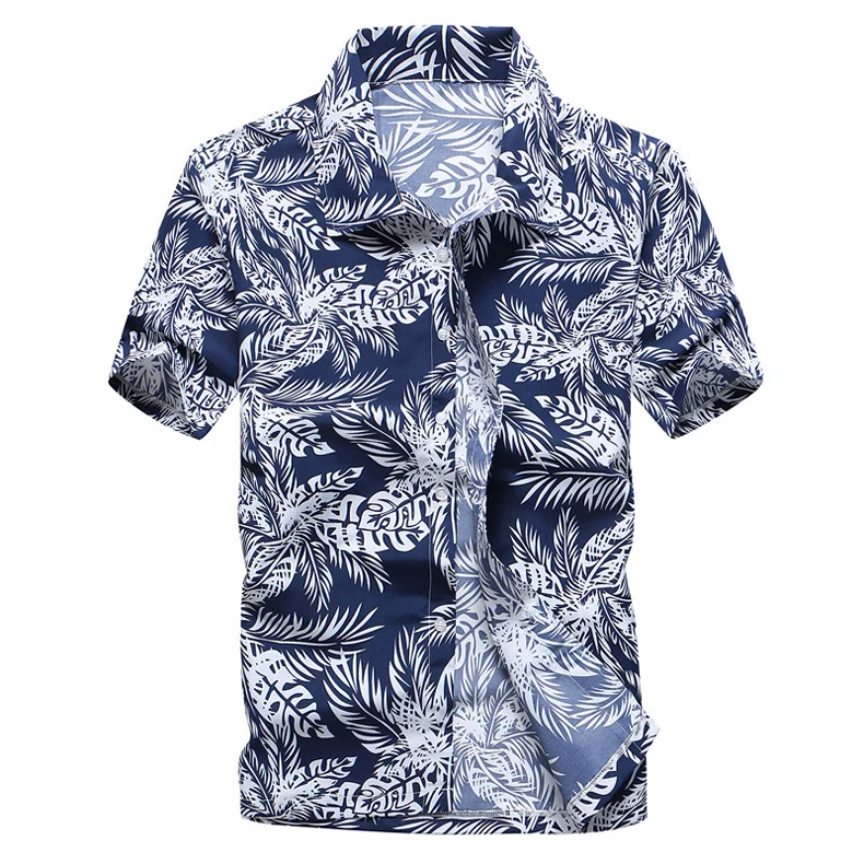 QHF Men Summer Men Shirt Sleeve Cotton Fashion Hawaiian Tropical Short Sleeve Shirt