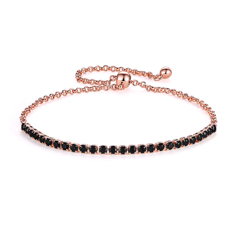 

EIOLZJ Trendy Fresh Rose Golden Bracelets for Women Black Zircon Women's Bracelet with White Green Red Stone Free Jewelry Box