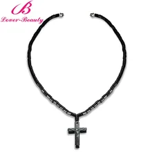 Lover Beauty Cross Pendant Women Men Magnetic Stone Power Necklace Therapy Health Care Hematite Fashion Jewelry Bamboo -E