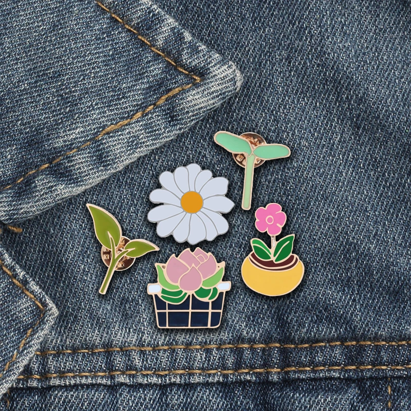 

New Cartoon Button Plant Leaves Flower Brooches Badges Pins Collection Women Sweater Shirt Jackets Bag Accessories dropshipping