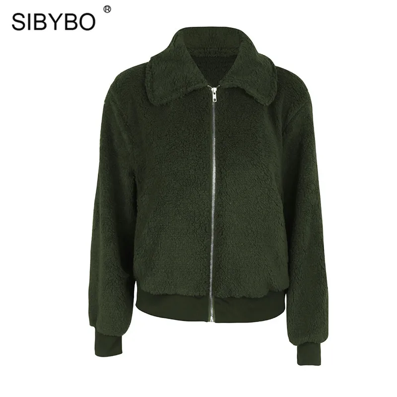 buy SIBYBO Teddy Cozy Warm Winter Jacket Women Long Sleeve Pockets Slim Women Coats and Jackets Solid C
