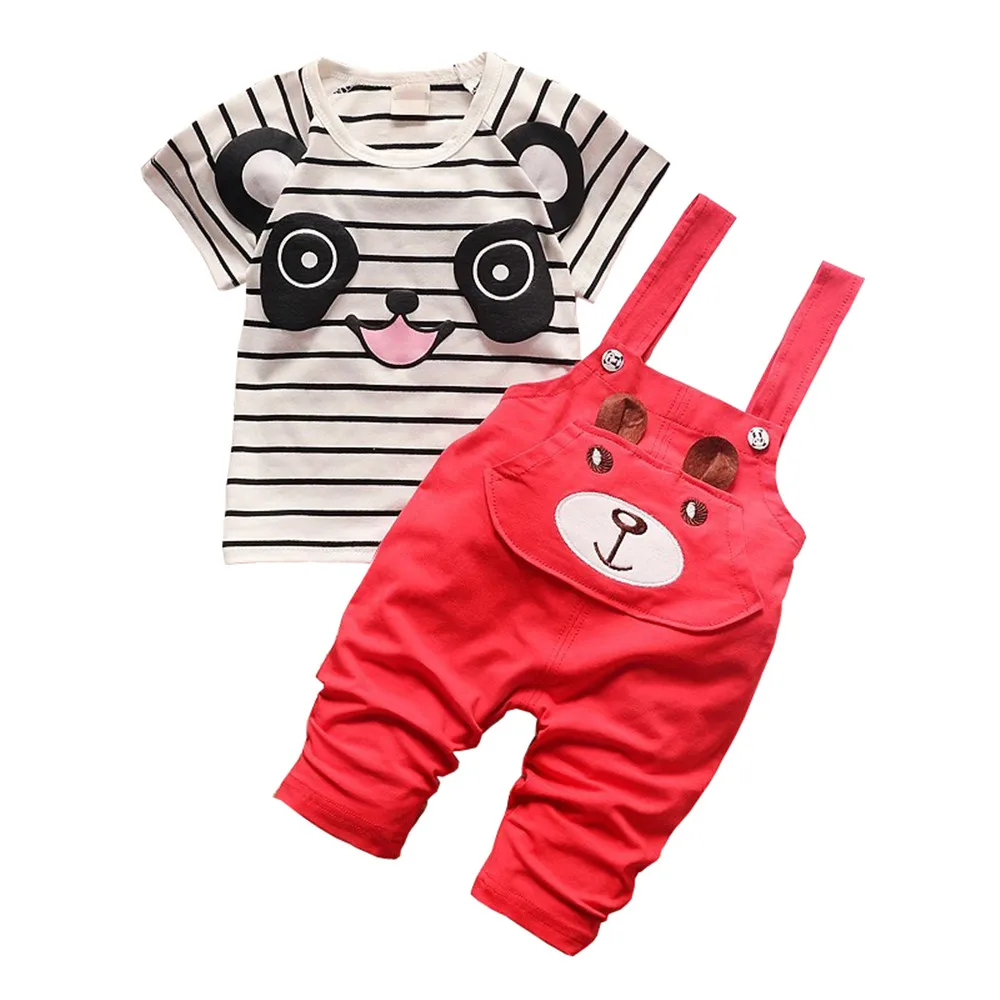 BibiCola/комплект летней одежды для маленьких мальчиков, комплект одежды для маленьких мальчиков, топ+ комбинезон комплект одежды из 2 предметов с принтом панды спортивный костюм - Цвет: picturecolor