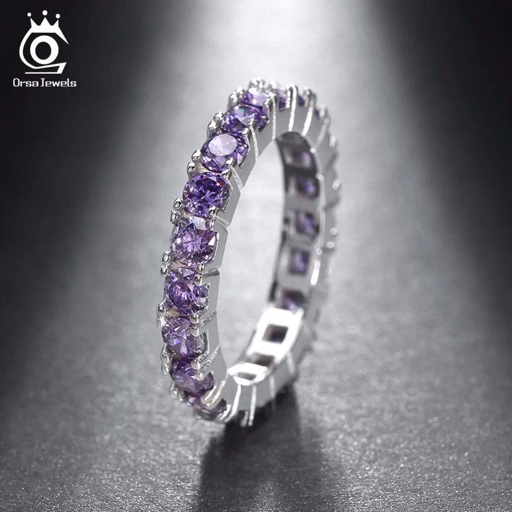 ORSA JEWELS Wholesale Women Never Ending Band Rings Fashion AAA Grade Purple Austrian Cubic Zircon Wedding Ring Bands OR31-P