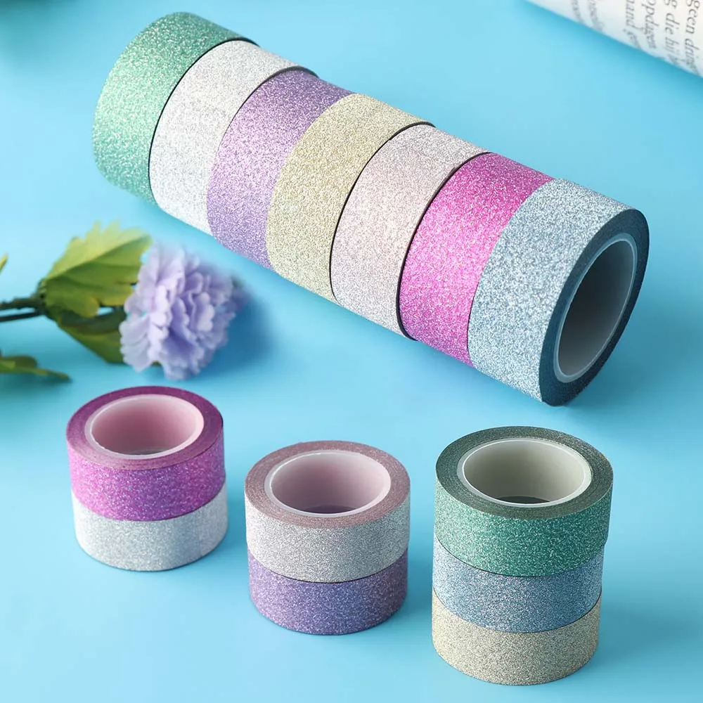 2PCS/Pack Colorful 5M DIY Self adhesive Glitter Paper Tape Sticker