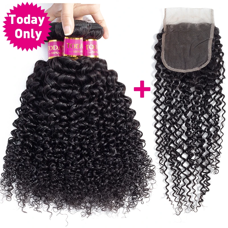 TODAY ONLY Malaysian Curly Hair 3 Bundles With Closure Kinky Curly Human Hair Bundles Malaysian Hair Bundles With Closure Remy