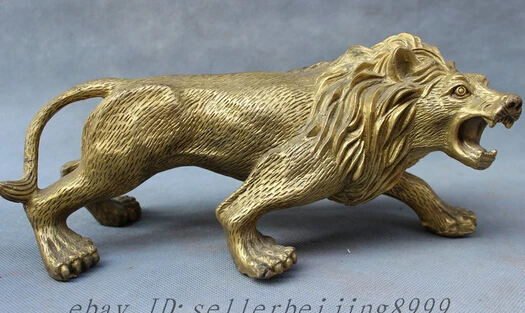 

JP S0606 12" Folk Chinese Brass Animals FengShui Wild Ferocious Lion Leo Statue Sculpture Discount 35%