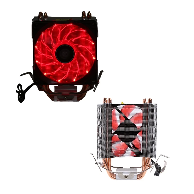 

1 Set 4 Heatpipe 130W Red LED CPU Cooler Fan Aluminum Heatsink For Intel 1156 AMD AM2 High Quality