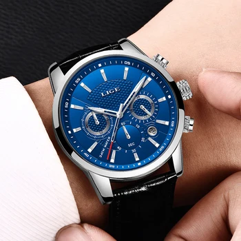 

Relojes Hombre 2019 LIGE Mens Watches Top Brand Luxury Black Leather Business Quartz Watch Men Military Sports Waterproof Clock