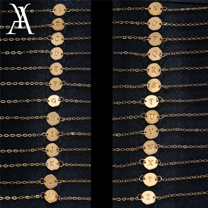 

Personalized Engraved A-Z Letter Bracelet Gold Color Hand Stamped Initial Name Chain Bracelets for Women Letter Jewelry