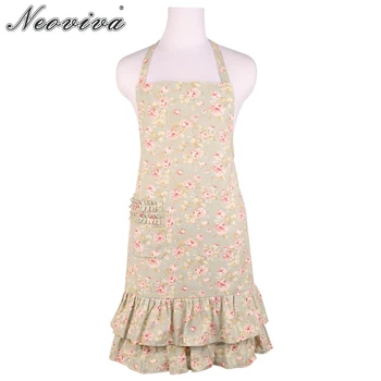 

Neoviva Cotton Canvas Kitchen Apron for Women with Pocket Style Selina Floral Frosty Green Mermaid Dress Cuisine Aprons Delantal