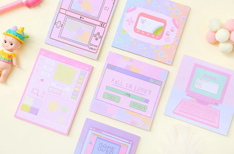 Kawaii розовый компьютерная игра липкий блокнот для заметок детский планировщик блокнот бумажные закладки для школьных учебников офисные принадлежности подарок