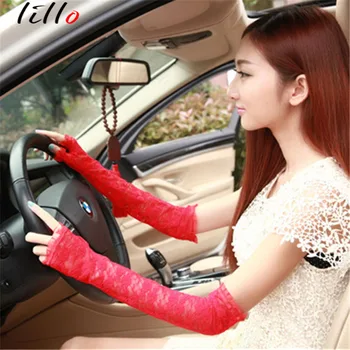 

2019 Summer Fashion Sleeve Long Length Lace Sun Protection Glove Ladies Driver Driving Semiscrew Gloves UV Lace Gloves Summer sl