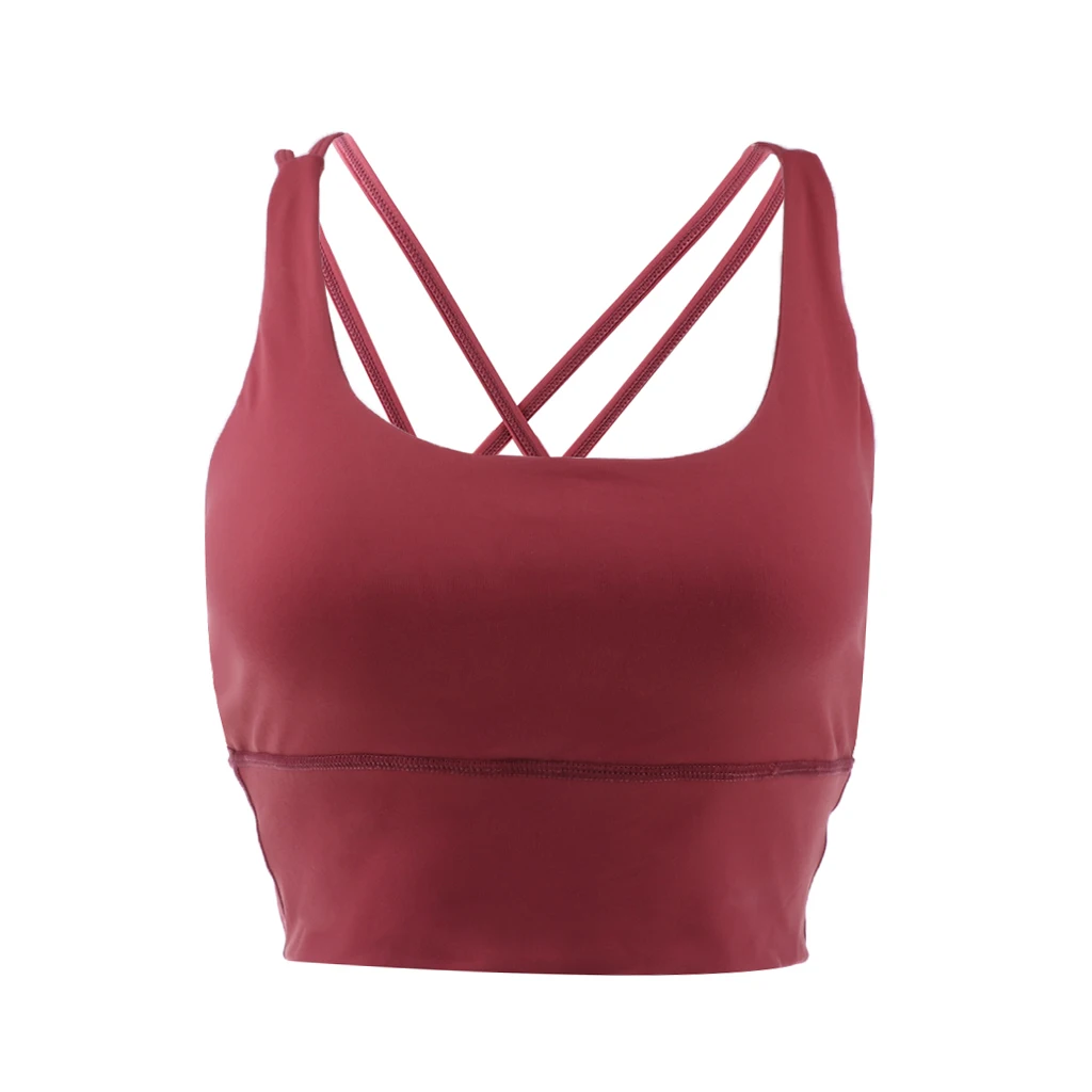 Womens Push-up Padded Strappy Sports Bra Top Cross Back Wirefree Fitness Vest Unremovable Padded Wireless Tops Lady Underwear