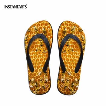 

INSTANTARTS Mens Summer Casual Sandals Animal Slippers Bee 3D Printed Rubber Flip Flops for Teenagers Wear-resistant Beach Shoes