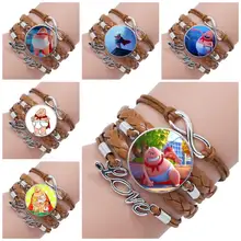 Joyería de cabujón de vidrio clásico con brazalete de cuero negro/marrón multicapa para fiesta de capitán Underpants