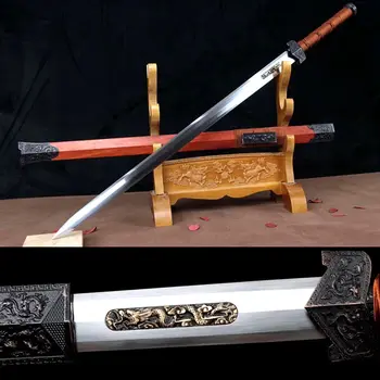 

Chinese LongQuan Tradition Handmade Han Dynasty Battle Sword KungFu Dragon Jian Sharp High Manganese Steel 8Sides Blade