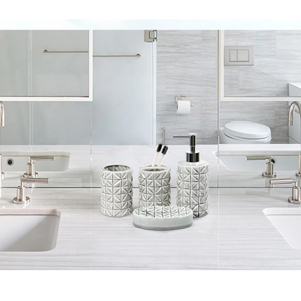 

4pcs Bathroom Ceramic Accessory With Soap Dish Toothbrush Holder Brushing Cup Soap Dispenser #4