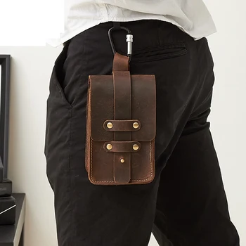 

Retro Leather Suitchers Casual Clothing Multifunctional Men 'S Small Pockets Cow Leather Belt Wearing Pouch A4251