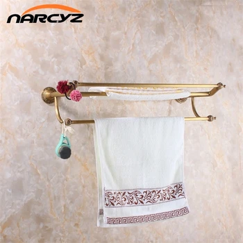 

Luxury Antique Brass Bathroom Towel Rack Holder Bathroom Towel Shelf W/ Towel Bar Bathroom Accessories Decorative 9055K