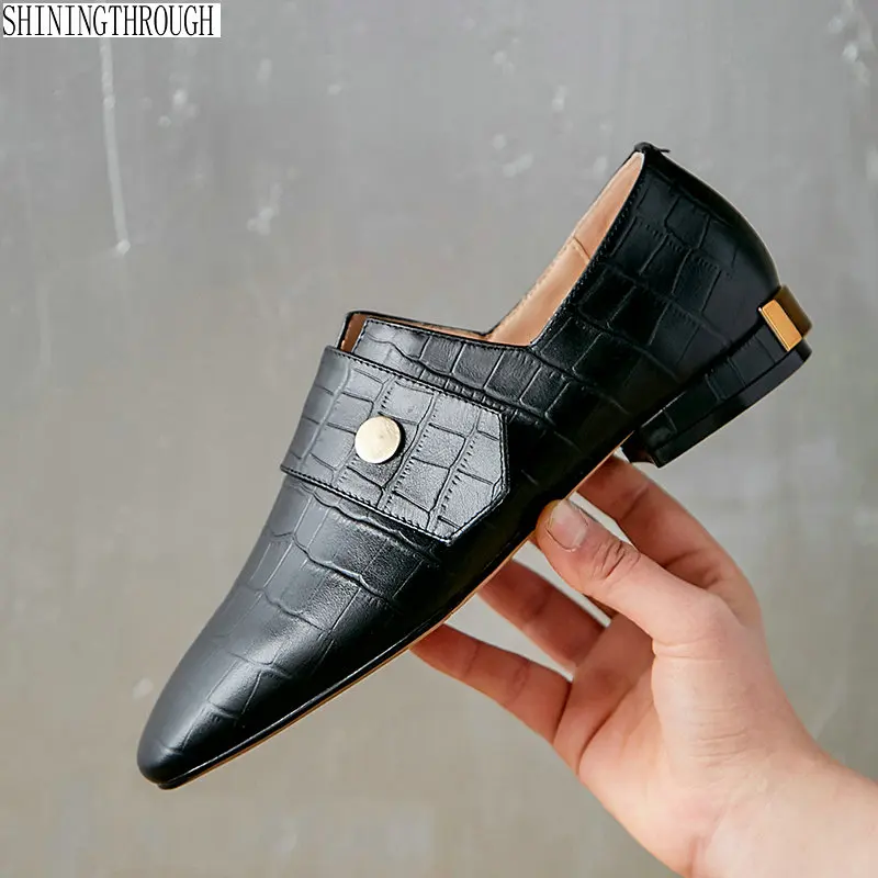 

Genuine Leather shoes woman 2cm low Heeled Fashion Pumps square Toe Comfort Office Pumps Wedding Party Office Shoes Woman