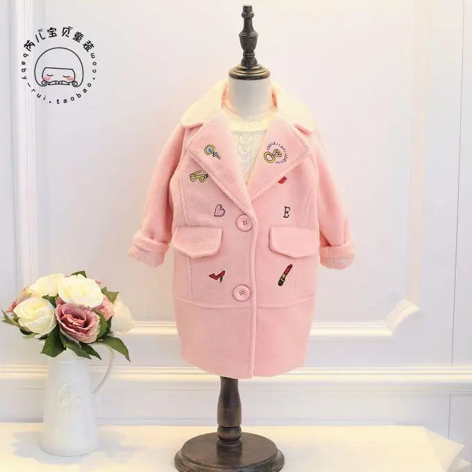 2016 Winter new girls do coat Korean embroidery long woolen coat free shipping