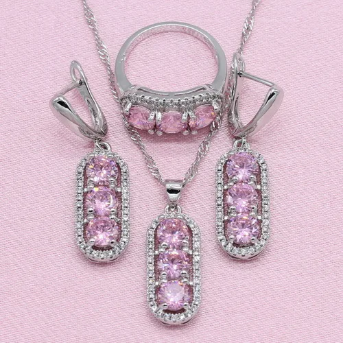 Розовый кубический циркониевый 925 серебряные ювелирные наборы для женщин вечерние серьги, ожерелья кольцо браслет шкатулка для украшений WPAITKYS - Окраска металла: 3JPS