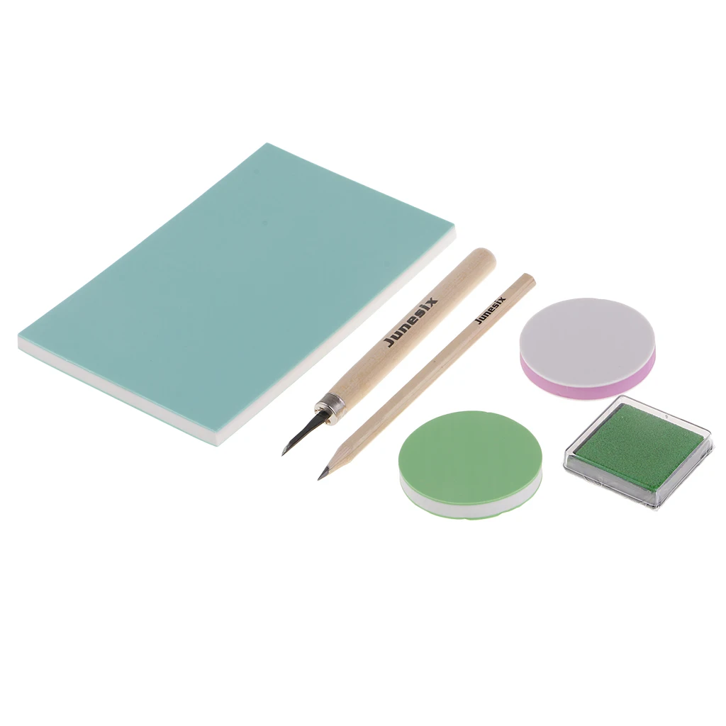 6 Pieces/set DIY Rubber Stamp Carving Block Kit with Cutter Art Chisels