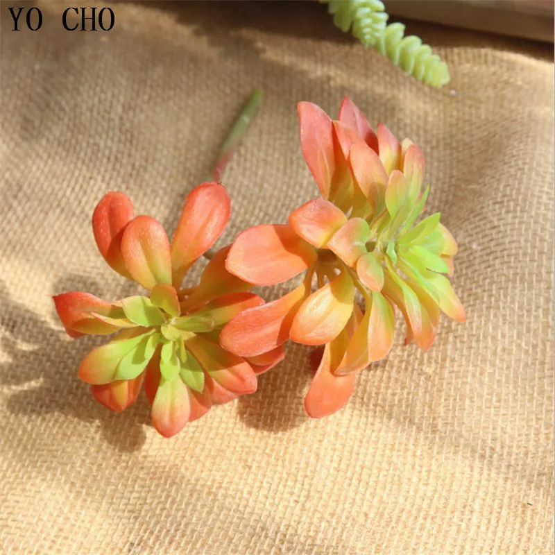 YO CHO 1PC 2 Heads Artificial Succulents Plants High end PVC Fake