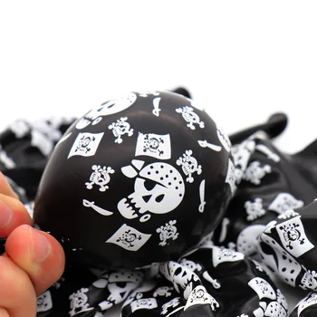 

200pcs skull Pirate ship Printed black balloon latex balloons Halloween pirates ballon happy birthday party decoration supplies