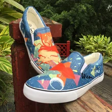 Wen Hand Painted Single Shoes Marine Animal Whale Octopus Sea World Geometry Designs Slip On Flats Unisex Canvas Sneakers