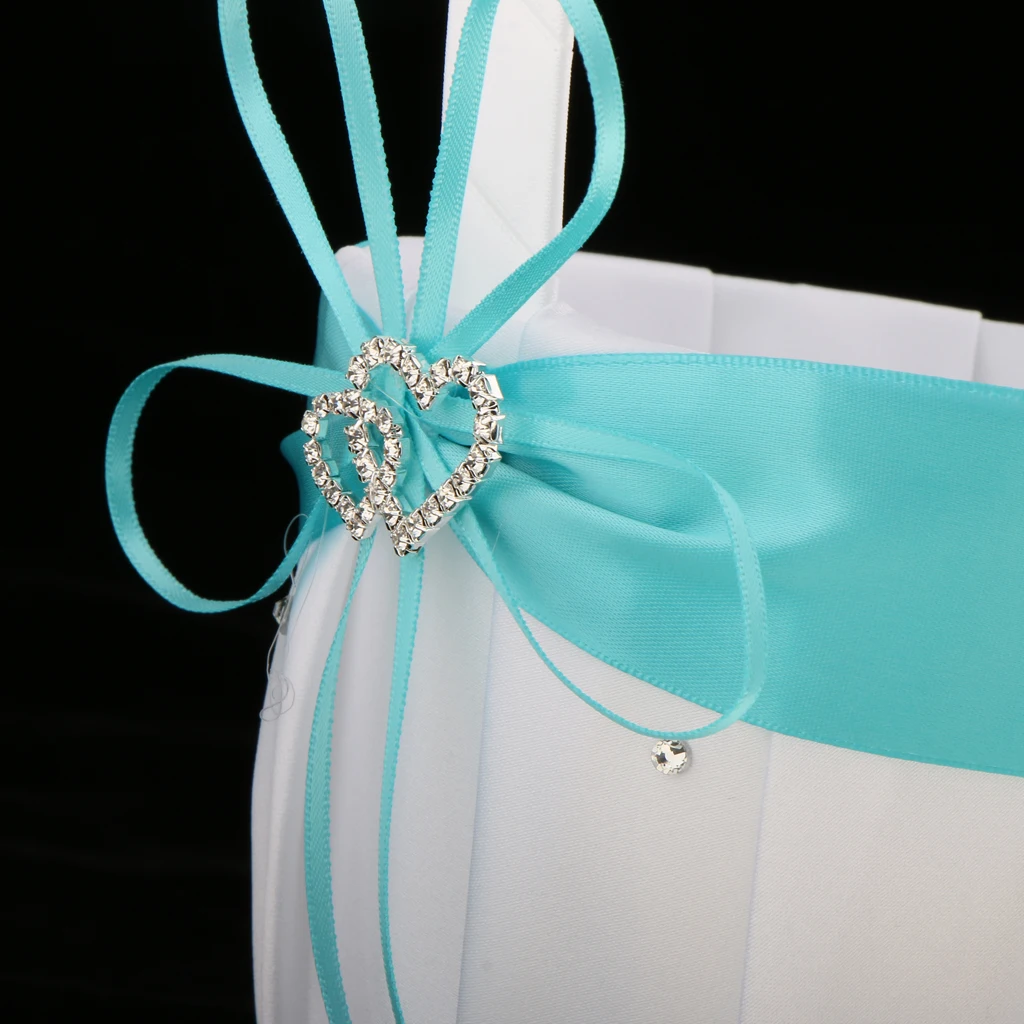 1 Set Crystal Rhinestone Double Heart Blue Wedding Ring Pillow Flower Girl Basket White Garden Supplies