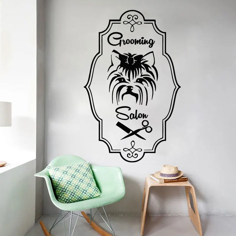 

Pet Shop Wall Decal Dog Grooming Salon Wall Sticker Pets Beauty Salon Decoration Wall Poster Vinyl Pet Grooming Logo Decal RL14