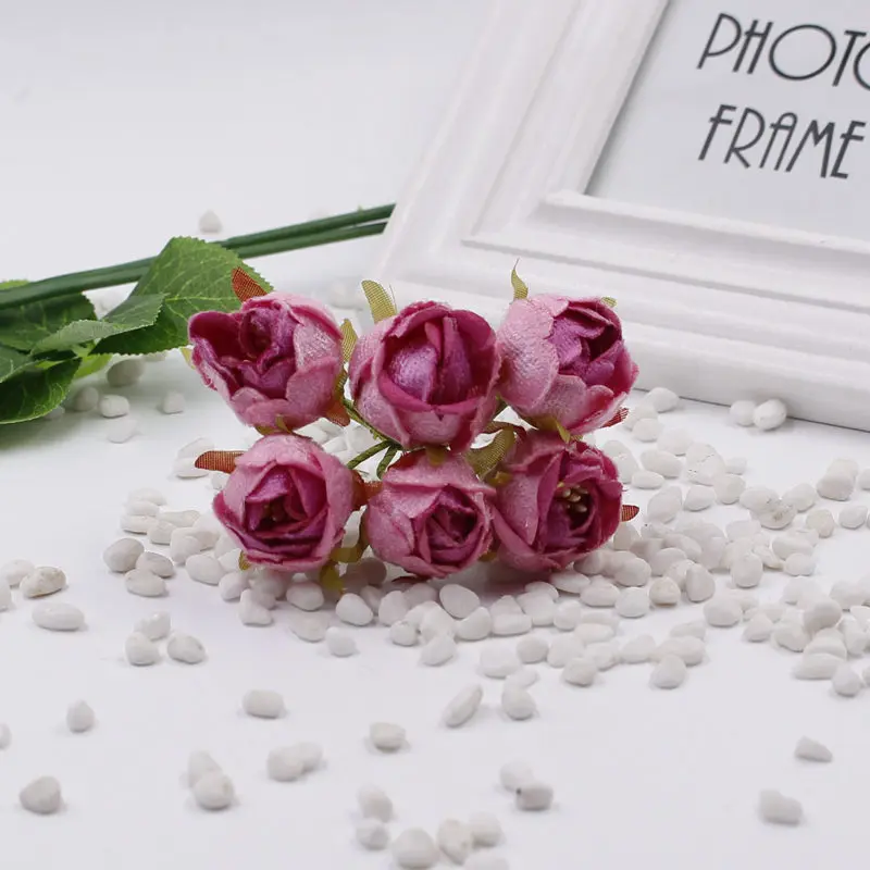 Новые 6 штук Искусственные цветы пионы из шелка большая роза бутон искусственный букет головной убор невесты Брошь декоративный материал DIY искусственная гирлянда - Цвет: Розово-красный