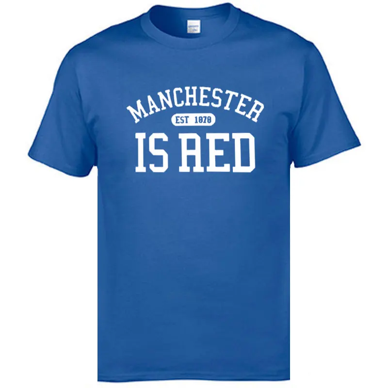 Летняя мужская футболка с красным принтом из Великобритании и Манчестера размера плюс, хлопок, высокое качество, мужские футболки в стиле хип-хоп - Цвет: blue2