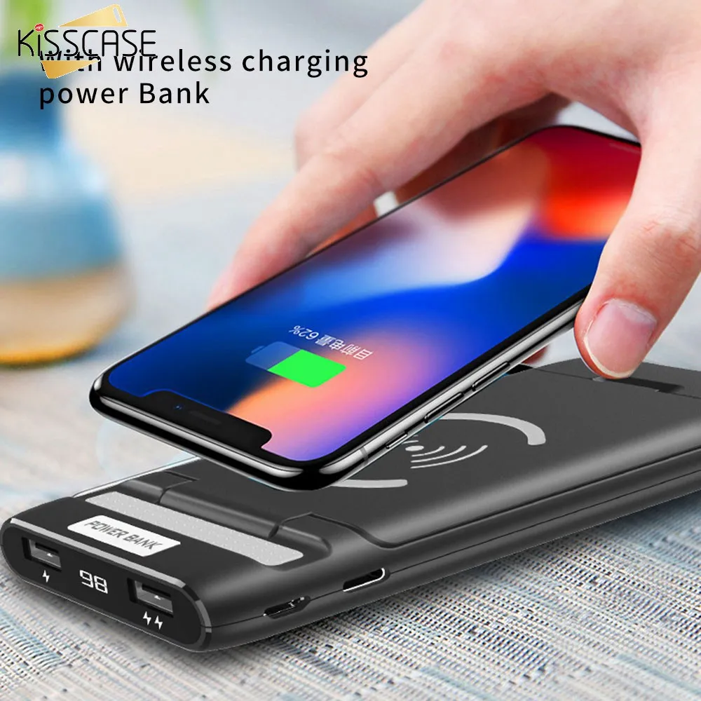 KISSCASE 3 порта 10000 мАч банк питания для мобильного телефона беспроводной USB зарядное