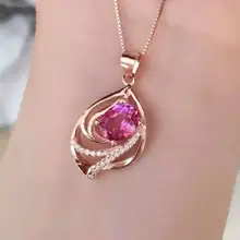 Натуральный розовый топаз кулон 925 Серебро Природный камень кулон Цепочки и ожерелья Модный Блестящий объемного женщин девушки ювелирные изделия