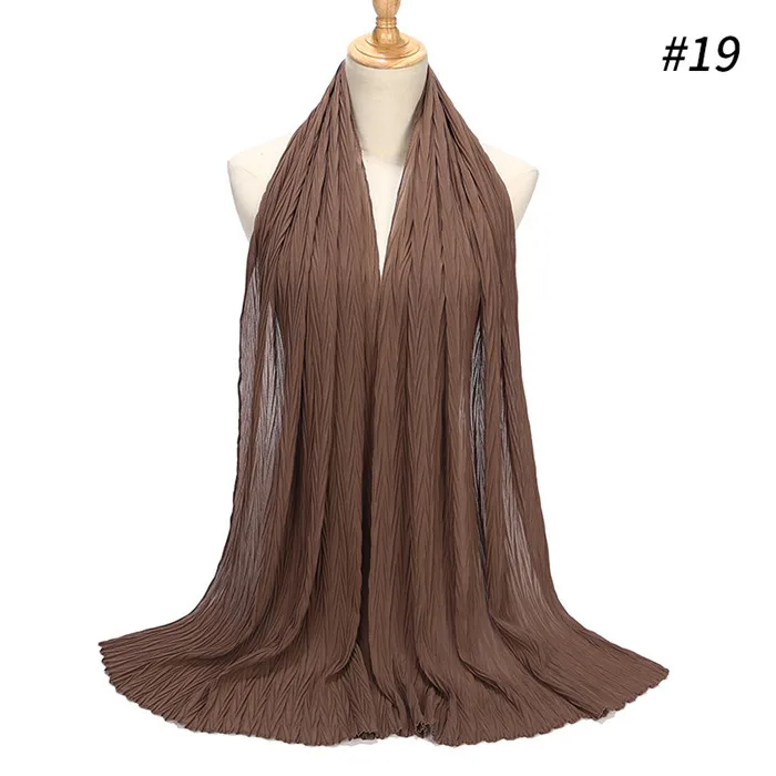 Плиссированный женский шифоновый хиджаб-шарф, шали, мусульманские тюрбаны, шали, длинные шарфы 180*85 см - Цвет: color19
