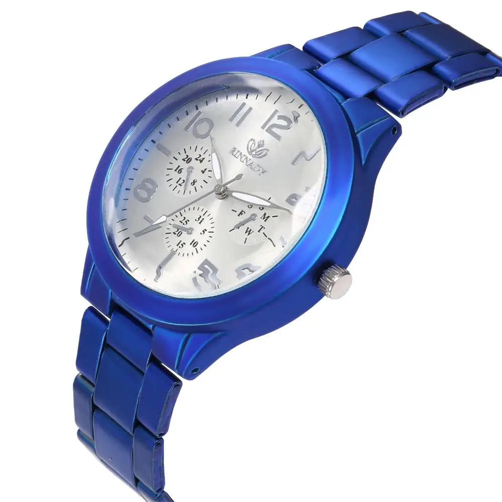 

Sanwood Unisex Big Arabic Numbers Sub-dials Decor Alloy Band Couple Quartz Wrist Watch