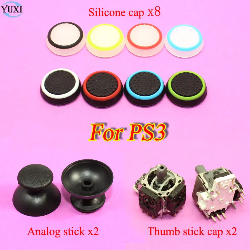 

YuXi 3D Analog Joystick 3pin Sensor Module + Thumb Sticks Cap + Silicone Caps for Sony Dualshock 3 Playstation 3 PS3 Controller