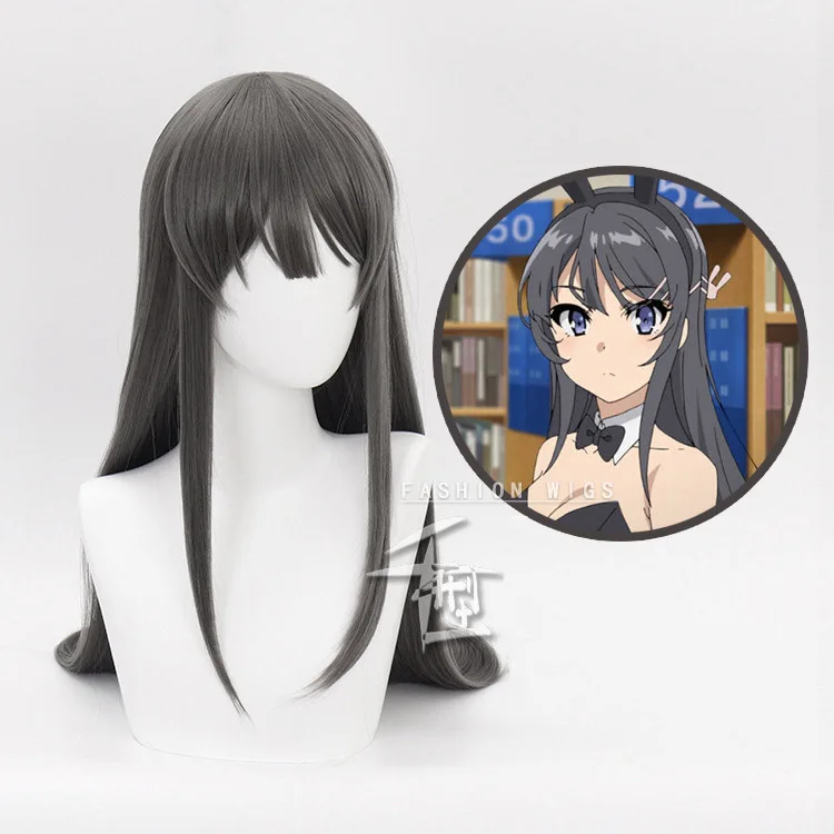 Sakurajima Mai длинный парик темно-серый косплей + Кепка Seishun Buta Yarou wa Bunny Girl Senpai no Yume wo Minai