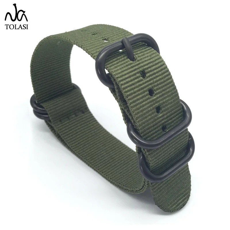 

20 22 24mm Solid bracelet Army Green Military nato fabric Nylon Watch watchbands Woven Zulu Straps Bands Black Buckle belt 20mm
