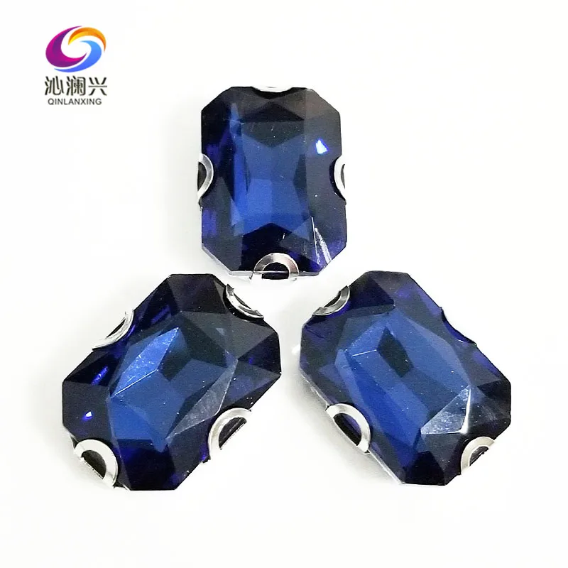 

Ink blue Rectangle octagonal shape High quality Glass Crystal sew on Anti hook D shape claw rhinestones,Diy Clothing accessories