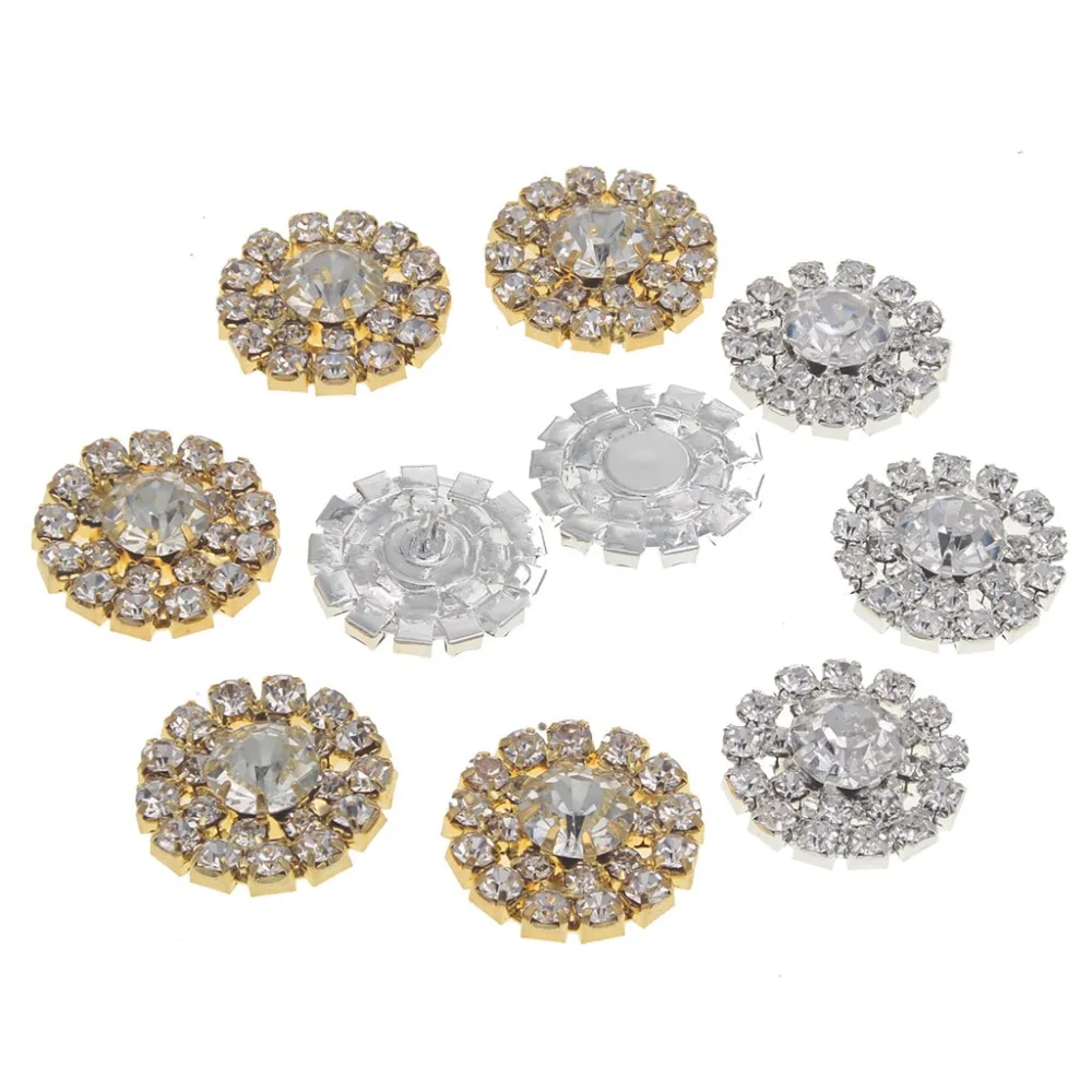 18mm Round Rhinestones Buttons Flatback Shank Button DIY Embellishment Hair Bow Interspersed Gem Decorative for Wedding Clothing