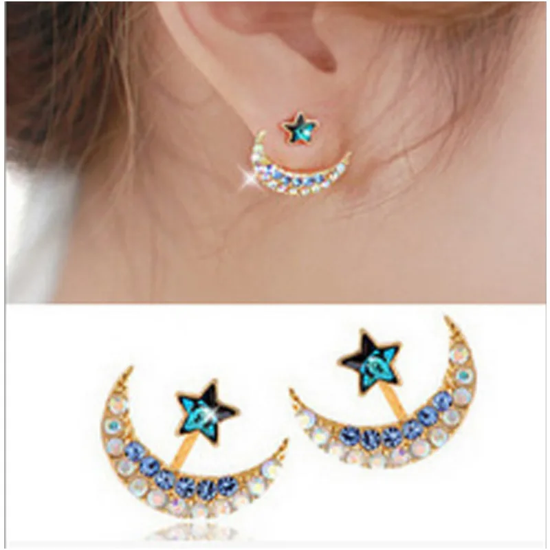 

Exaggerated Personality Earrings Rhinestones Moon Stars Five-pointed Star Earrings Korean Jewelry