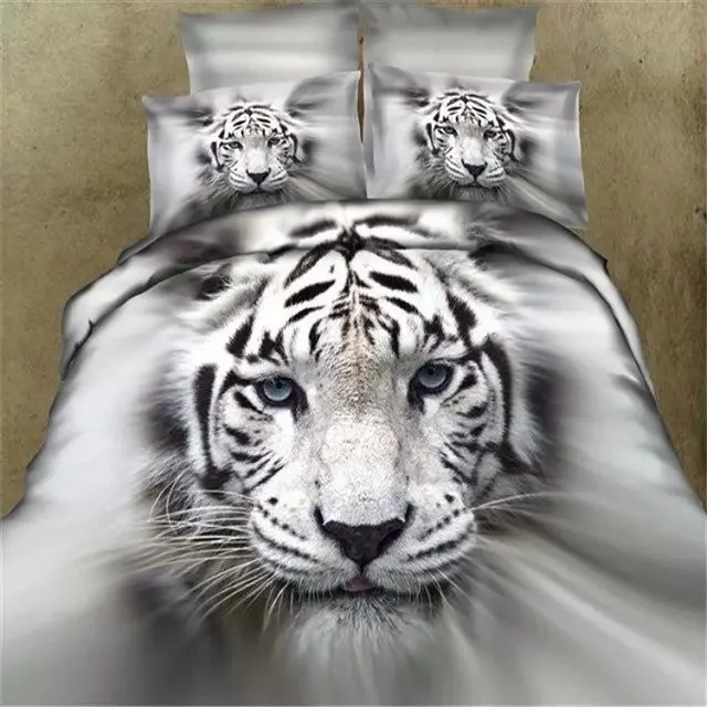 King size белый черный тигр 3D постельные принадлежности, 220x240 см хлопок постельное белье 4 шт., 500TC 3D животное, белый тигр пододеяльник наборы
