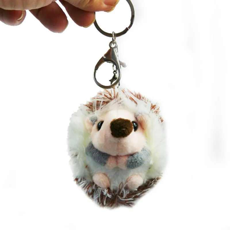 

Mini Cute little hedgehog Keyrings Keychains Faux Rabbit Fur Pompom Fluffy Trinkets Car Handbag Pendant Key Chian Ring Holder