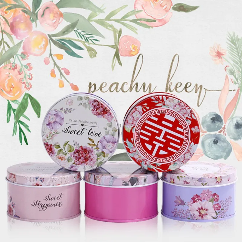 

Floral Metal Storage Box Multi-functional Gift Boxes Round Irrigation Wedding Candy Jewelry Boxes Storage Organizer