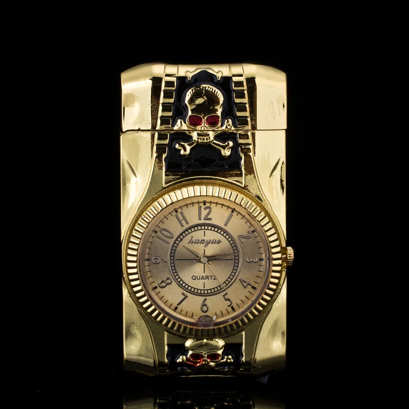 

Skull modeling Clock Watch Quartz Lighter Compact Butane Jet Torch Cigarette Cigar Straight Fire Lighter NO GAS Men Gift