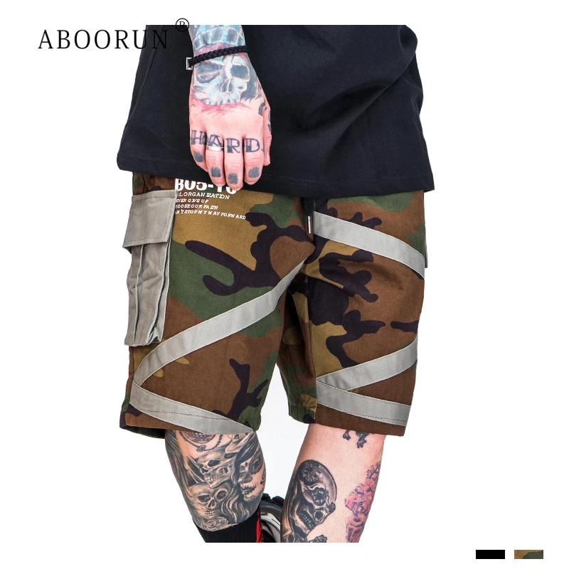 

ABOORUN Men's Hip Hop Shorts Camou Patchwork Cargo Shorts Ins Fashion Summer Shorts for Male R925