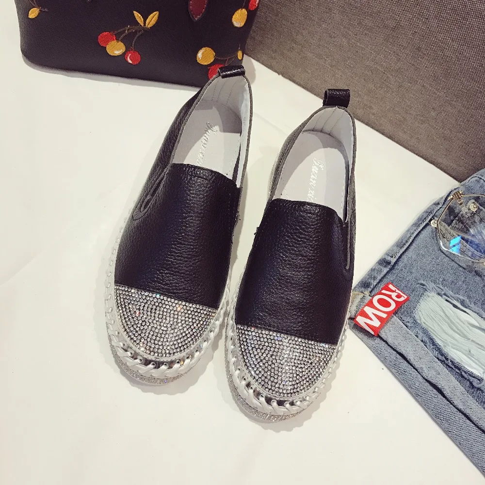 Women Slippers Sandals Designer Famous Brand Patchwork Espadrilles Shoes Woman Genuine Leather Creepers Flats Ladies Loafers White Leather Moccasins women slippers sandals